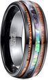 Men's 8mm Tungsten With Hawaiian Koa Wood & Abalone Shell Tri-Inlay Wedding Band